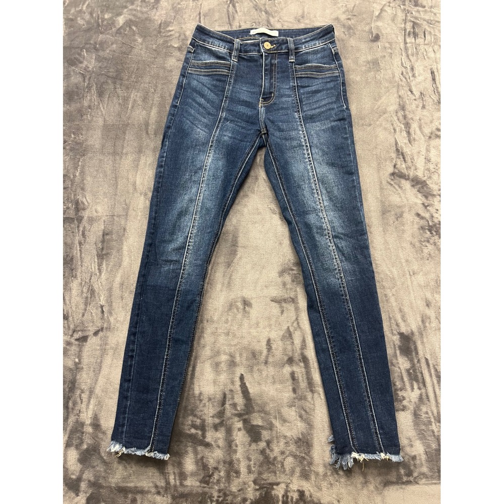 KanCan Skinny Jeans Womens 26 Dark Wash Blue Raw Hem Front Seam High Rise
